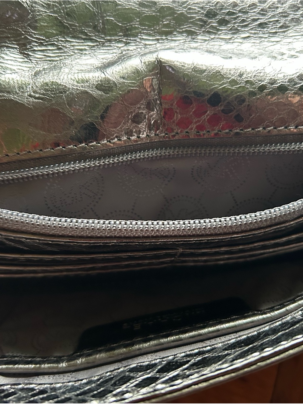 Michael Kors Silver Metallic Snake-Embossed Shoulder Bag - Picture 5 of 6